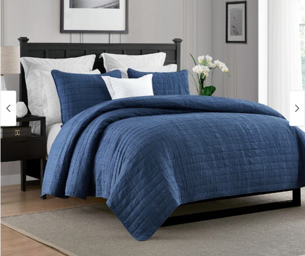 Swift Home Crinkle Oversized Bedspread Quilt Sets Navy King/Cal King 3 Piece